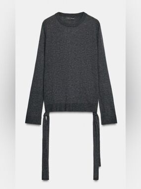 Zara Charcoal Gray Tie-Hem Crewneck Sweater